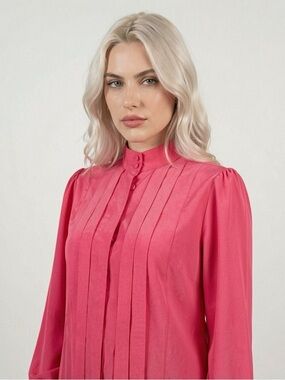 THE BAY LA BAIE VINTAGE PINK PLEATED BUTTON-UP BLOUSE WOMEN'S SIZE 14